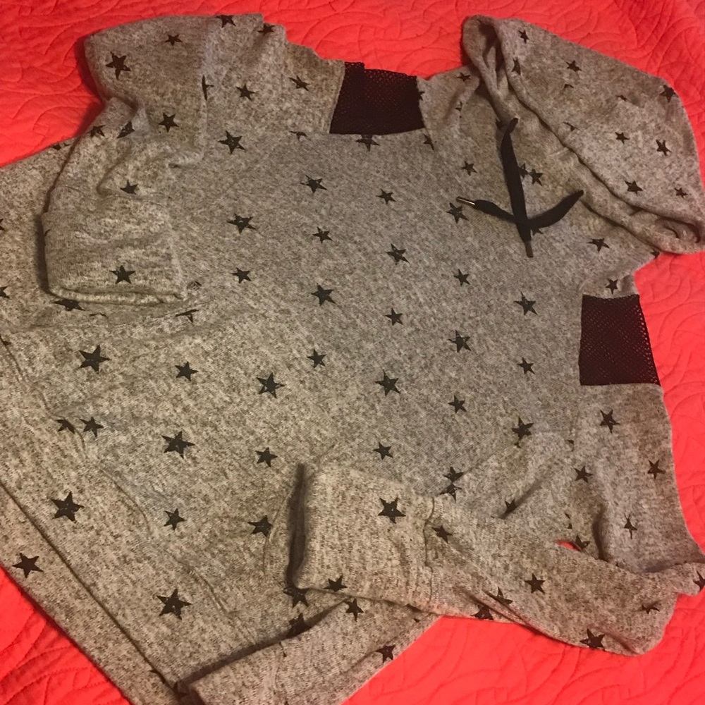 Honey and Sparkle hoodie w/ mockneck & mesh detail